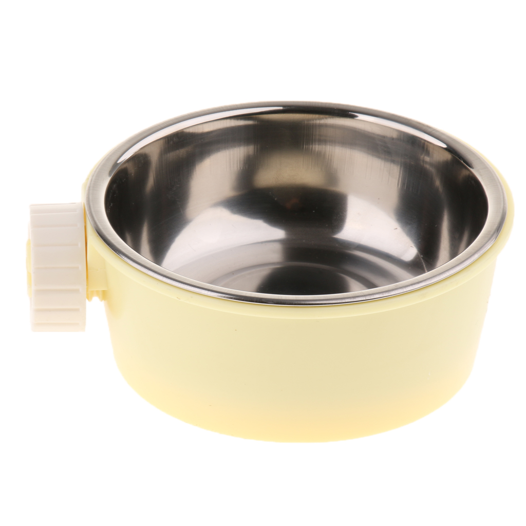 Easy Clean Food & Water Dog Bowl Pet Cage Hanging Feeding Bowl Yellow