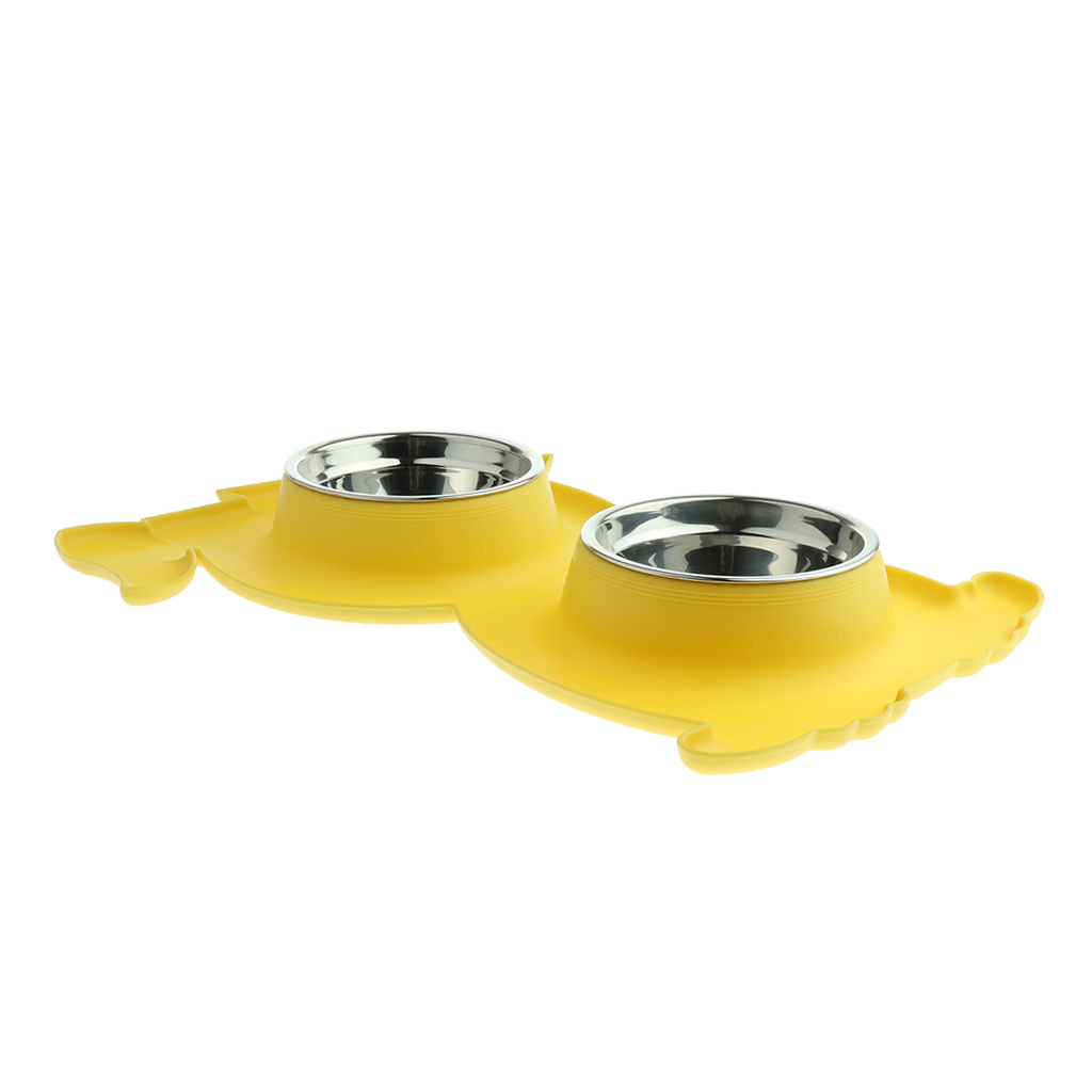 Pet Feeding Double Dog Bowl Stainless Steel Water and Food Bowls  Yellow