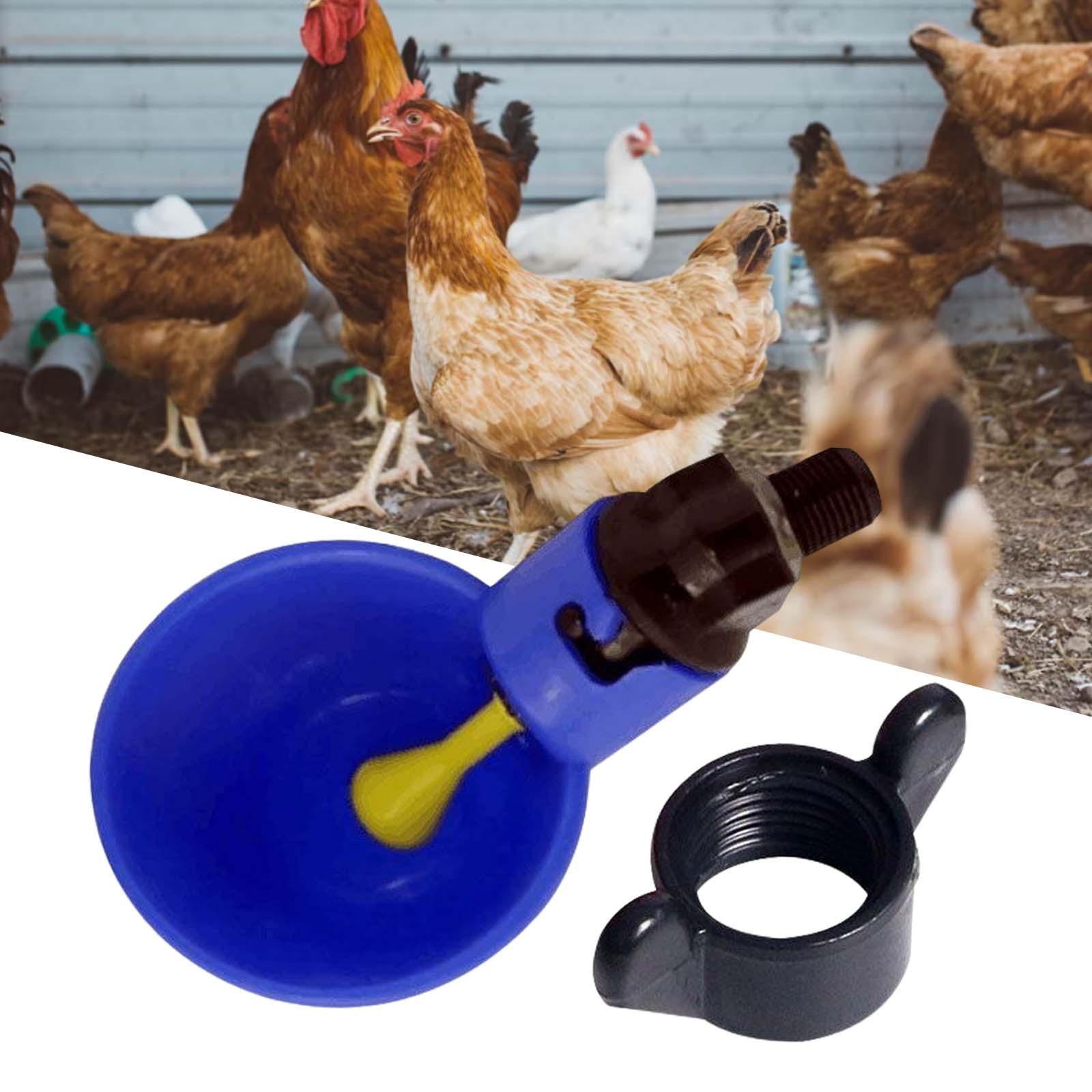 Chicken Drinking Cup Poultry Water Bowl Waterer Coop Bird Automatic Nipples Blue with Screw