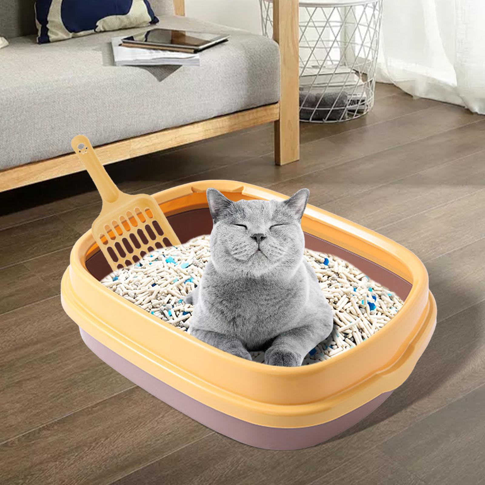 Open Cat Litter Box Pan Toilet Kitten Litter Tray Nonstick Yellow Coffee