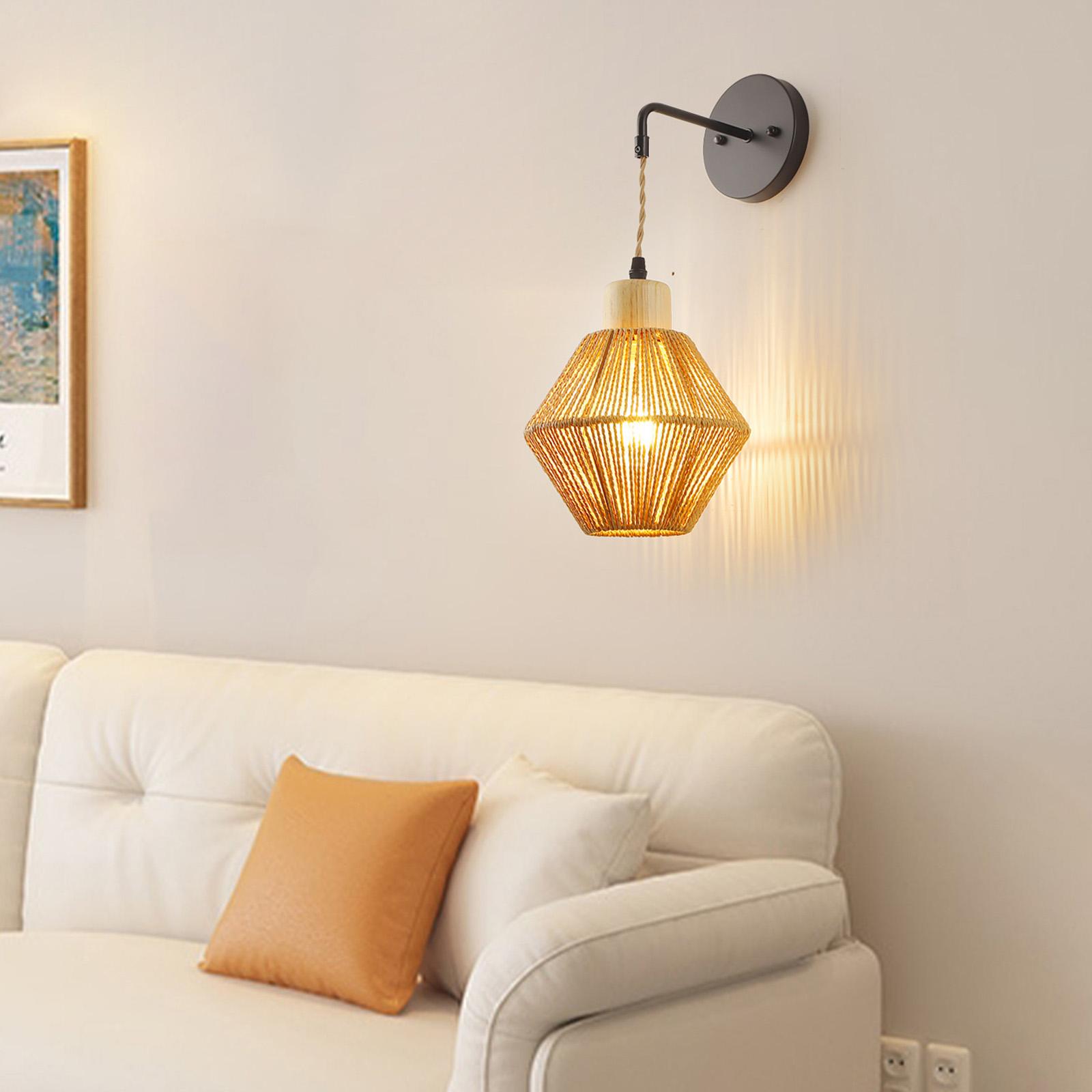 Rattan Wall Sconce Wall Lamp Lighting Fixture for Restaurant Bedroom Reading