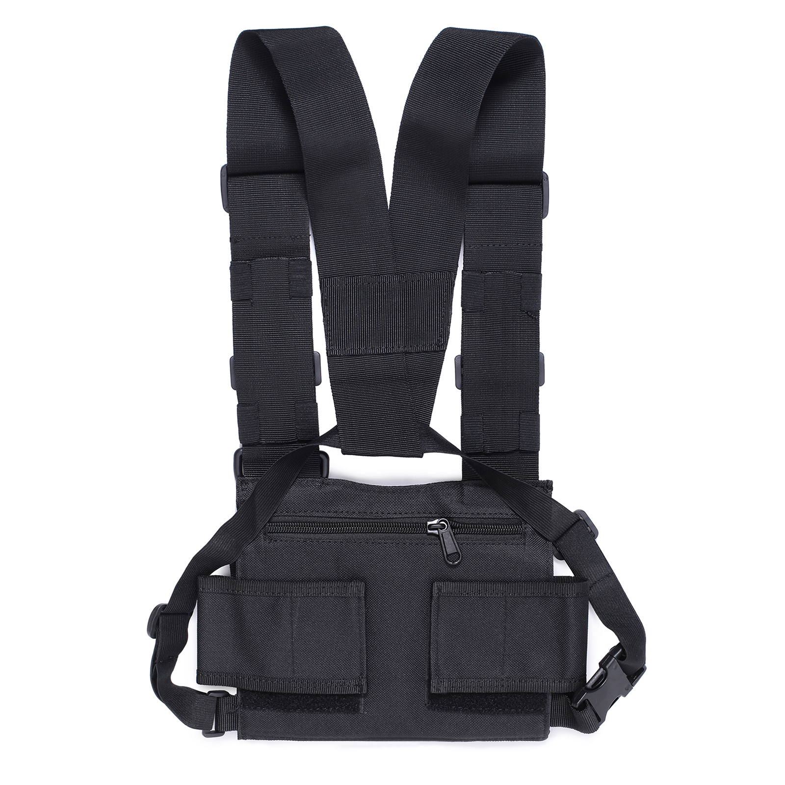 Men Chest Rig Vest Outdoor Harness Bag Sport Pouch Shoulder Bag Phone Holder Black
