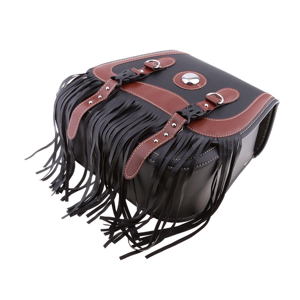 Black & Brown Retro Leather Motorcycle Tassels SaddleBags Panniers Luggage