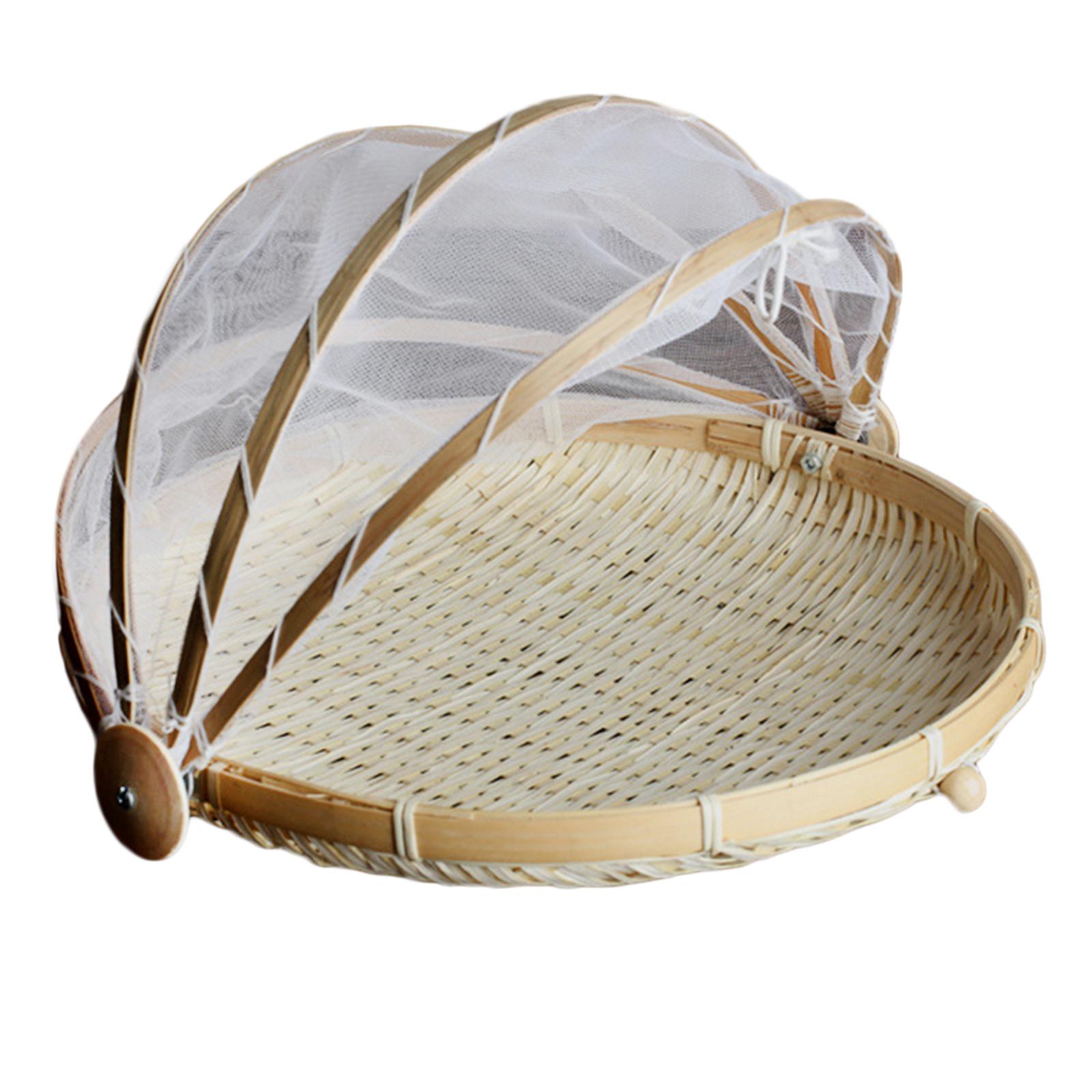 Picnic Basket Bamboo Food Tent Outdoor Patio Mesh Food Cover Serving ...