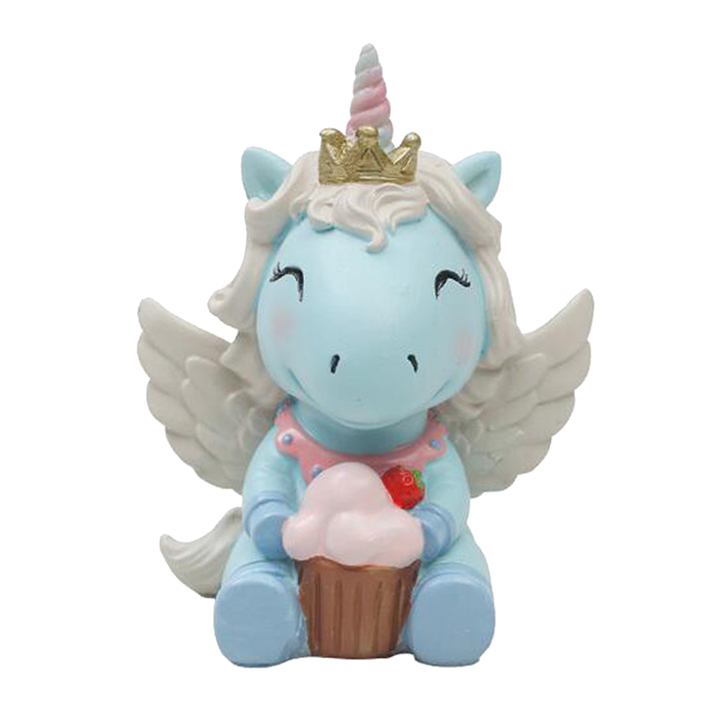 CUTE MINI RESIN UNICORN STATUE BLUE Figurine Universal Statuary
