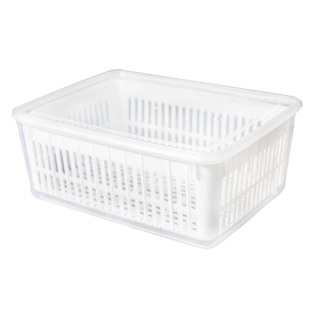 Food Crisper Box with Lid & Mesh Basket ,Stackable Storage for Kitchen Pantry Refrigerator ,Plastic 30x21.5x13cm