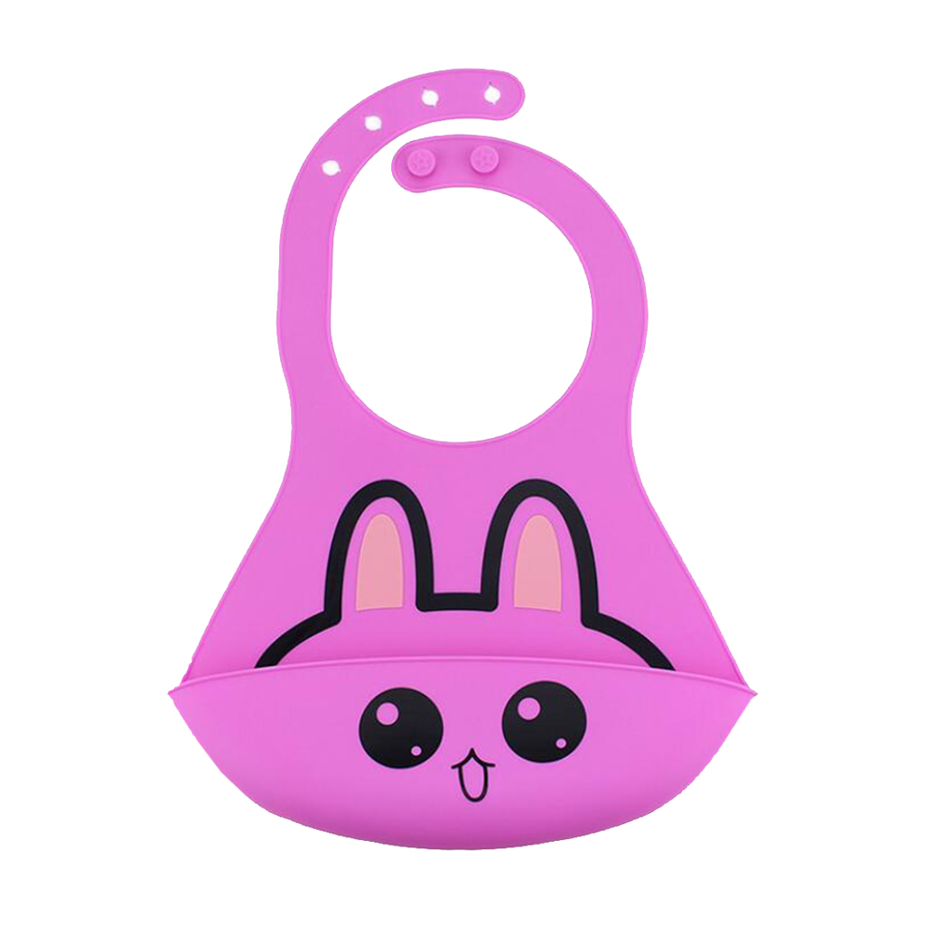 Baby Bibs Silicone Comfortable Soft Toddlers Feeding Bibs Button Rose Red