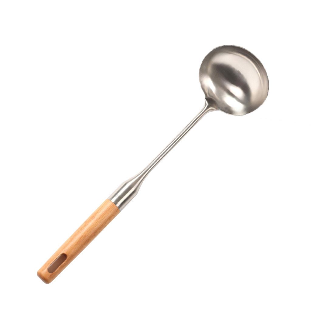 Soup Spoon Ladle for Cooking Serving Round Household Tableware Wooden Handle