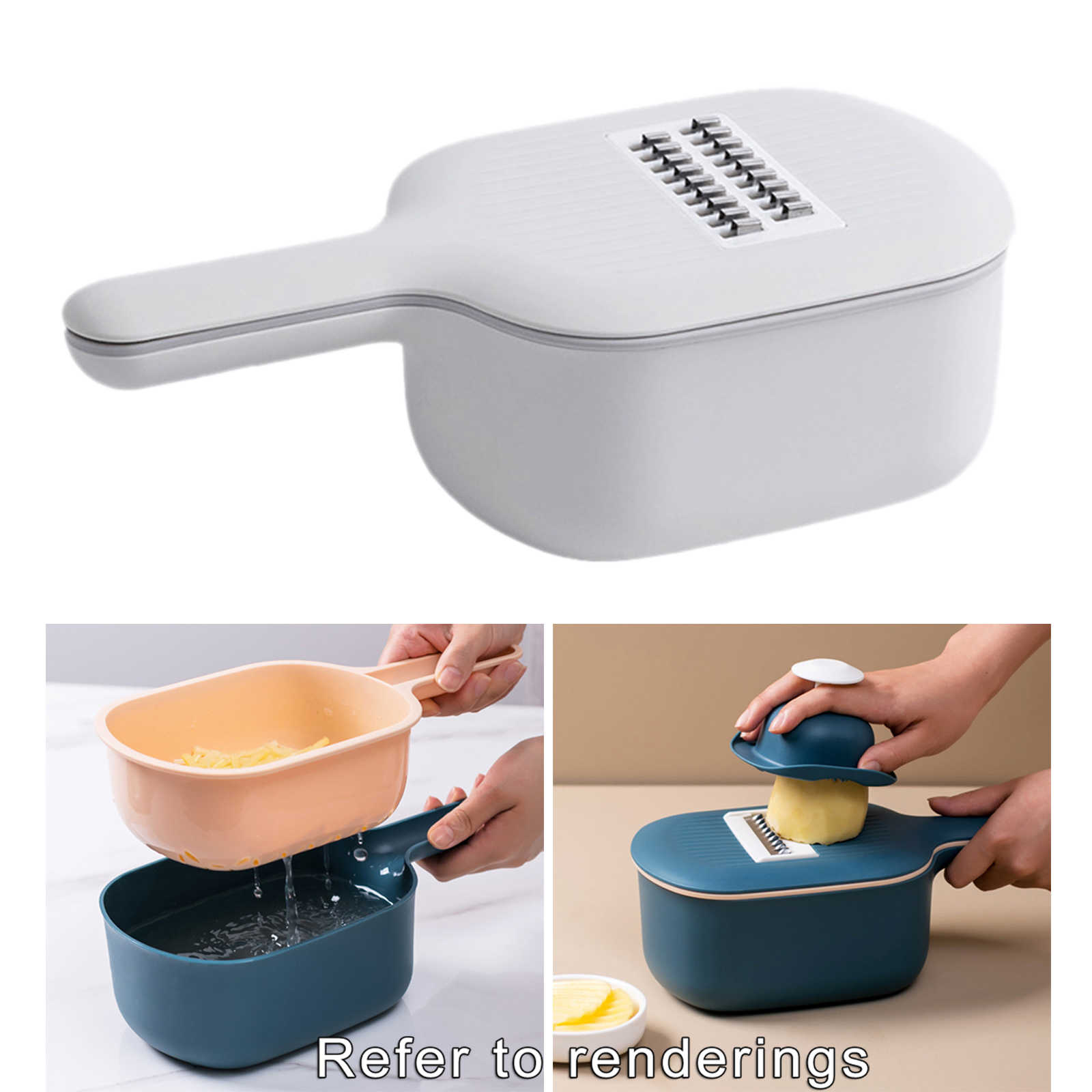 Grater Veggie Food Choppers Cutter with 4 Blades Kitchen Cooking Helper Grey