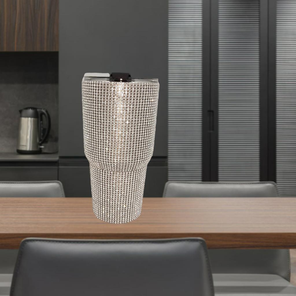 900ml Travel Diamond Water Bottle Vacuum Flask Tumbler Cup  Silver