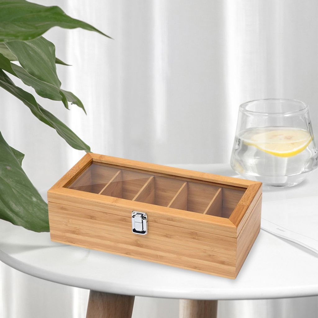 Tea Box 5 Compartments Visibility Detachable for Kitchen Storage Organizer