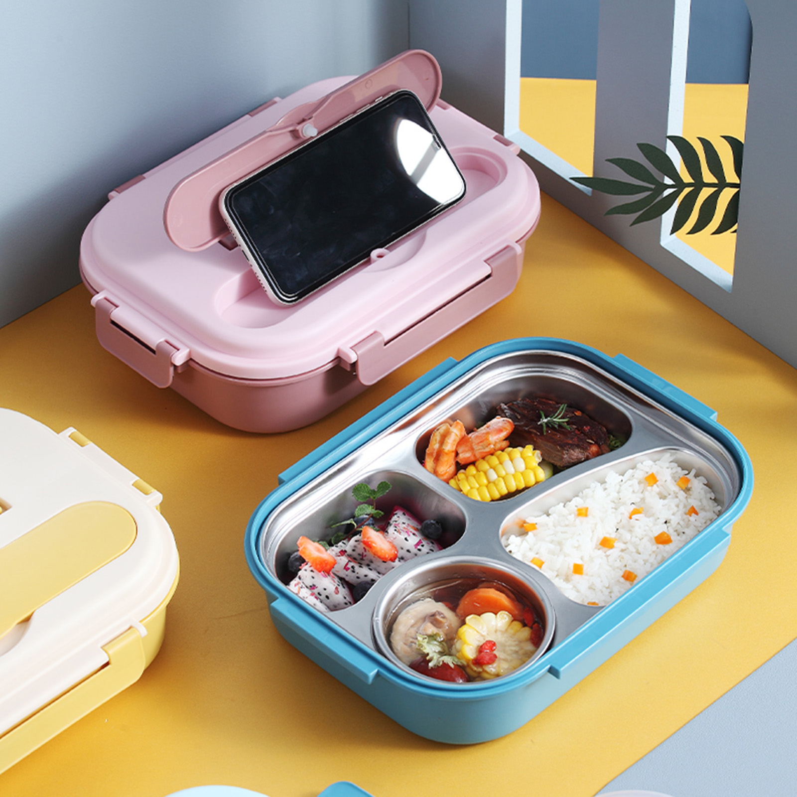 Portable Lunch Box Microwaveable with Handle 1350ml for Daycare Office pink