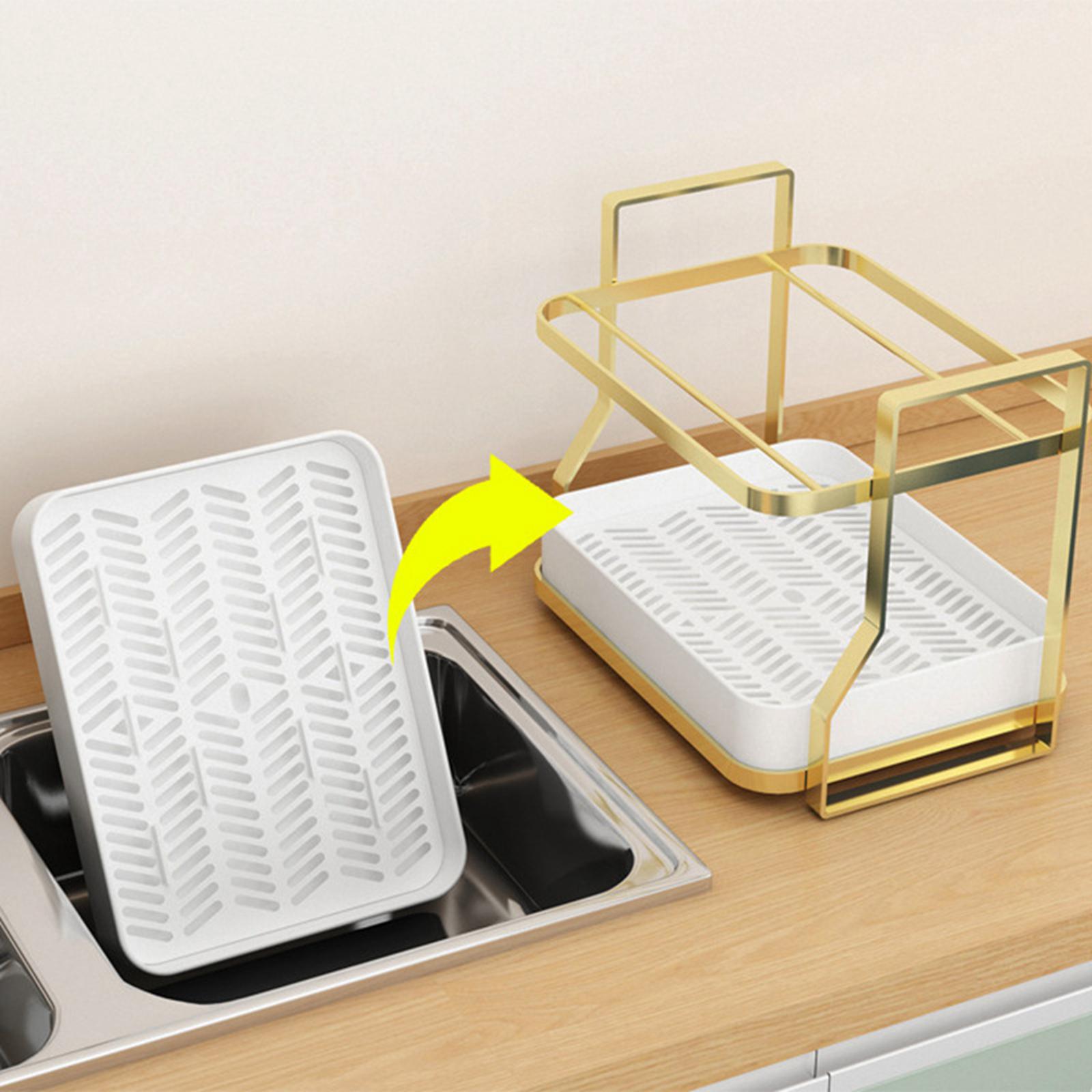 Double Layer Kitchen Countertop Organizer Shelf with Drain Tray White