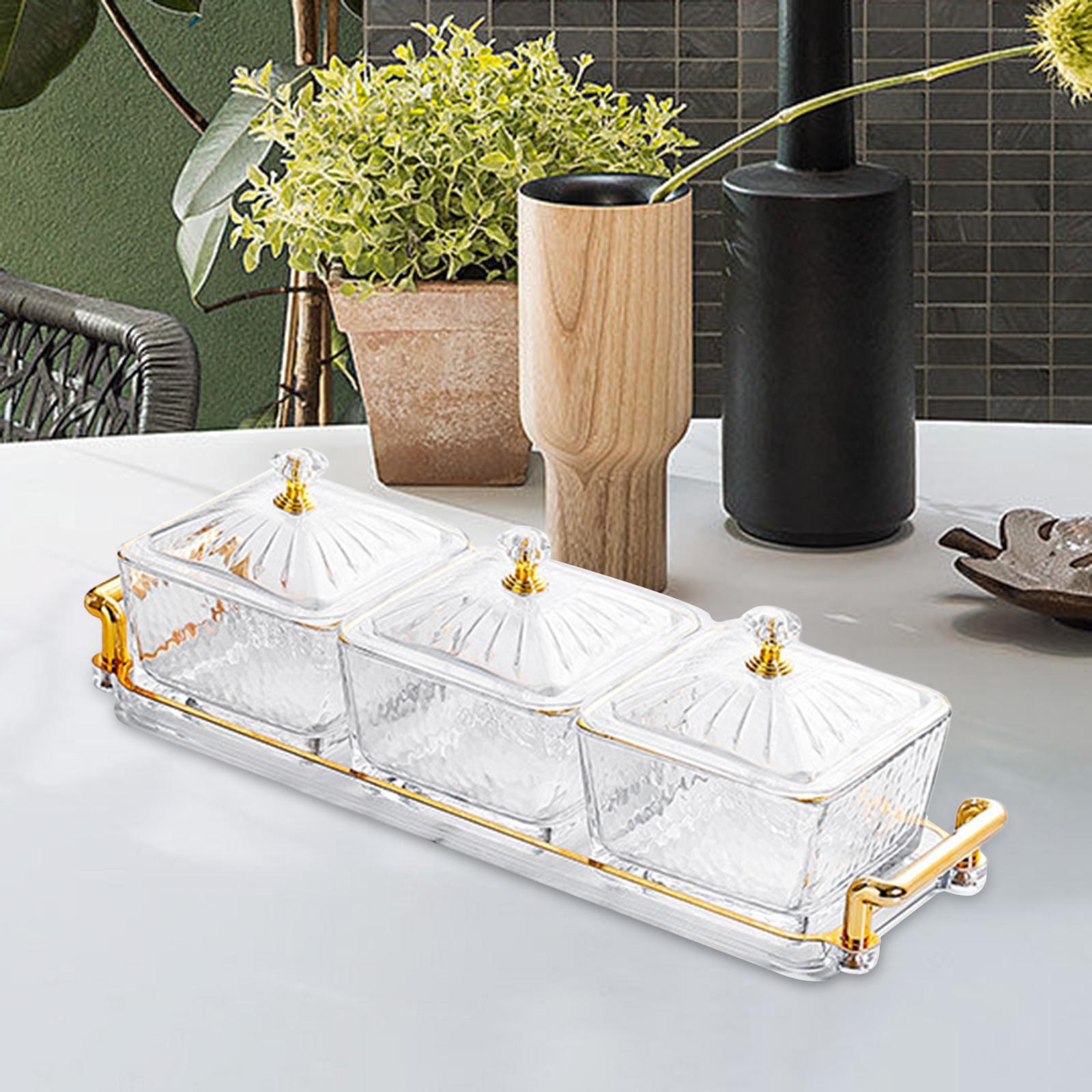 Nuts Candies Container Condiment Tray Removable Platters Snack Tray with Lid transparent