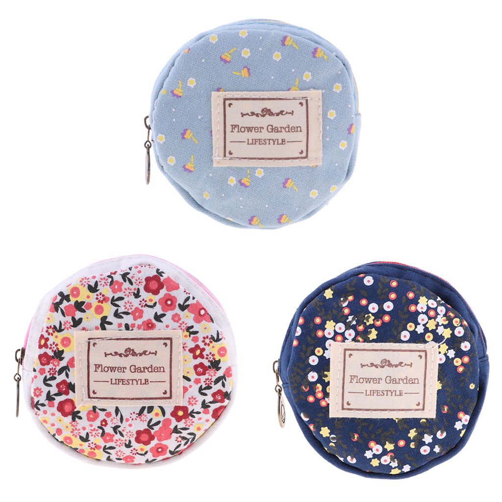Womens Canvas Coin Case Zipper Small Purse Wallets Flowers Pattern