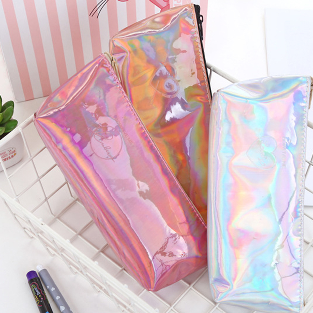 Soft Zipper Pouch Pencil Pen Case Holder Cosmetic Makeup Bag Purse Gold