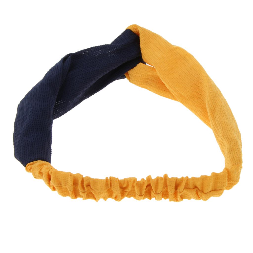 Women's Stretchy Headbands Twist Knot Wraps Turban Headwear Yellow-Blue