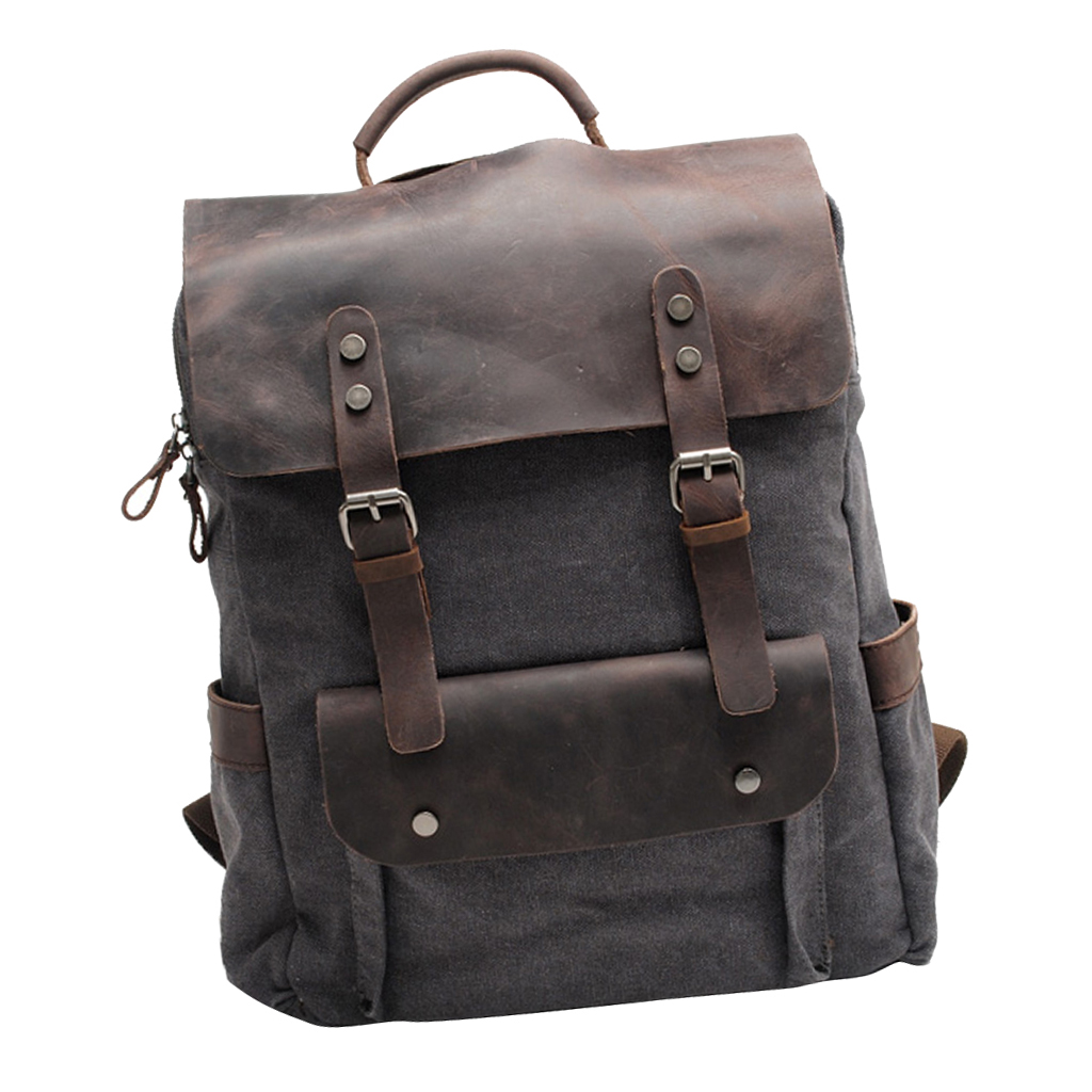 Canvas Leather Backpack Rucksack Travel Sport School Book Laptop Bags Gray