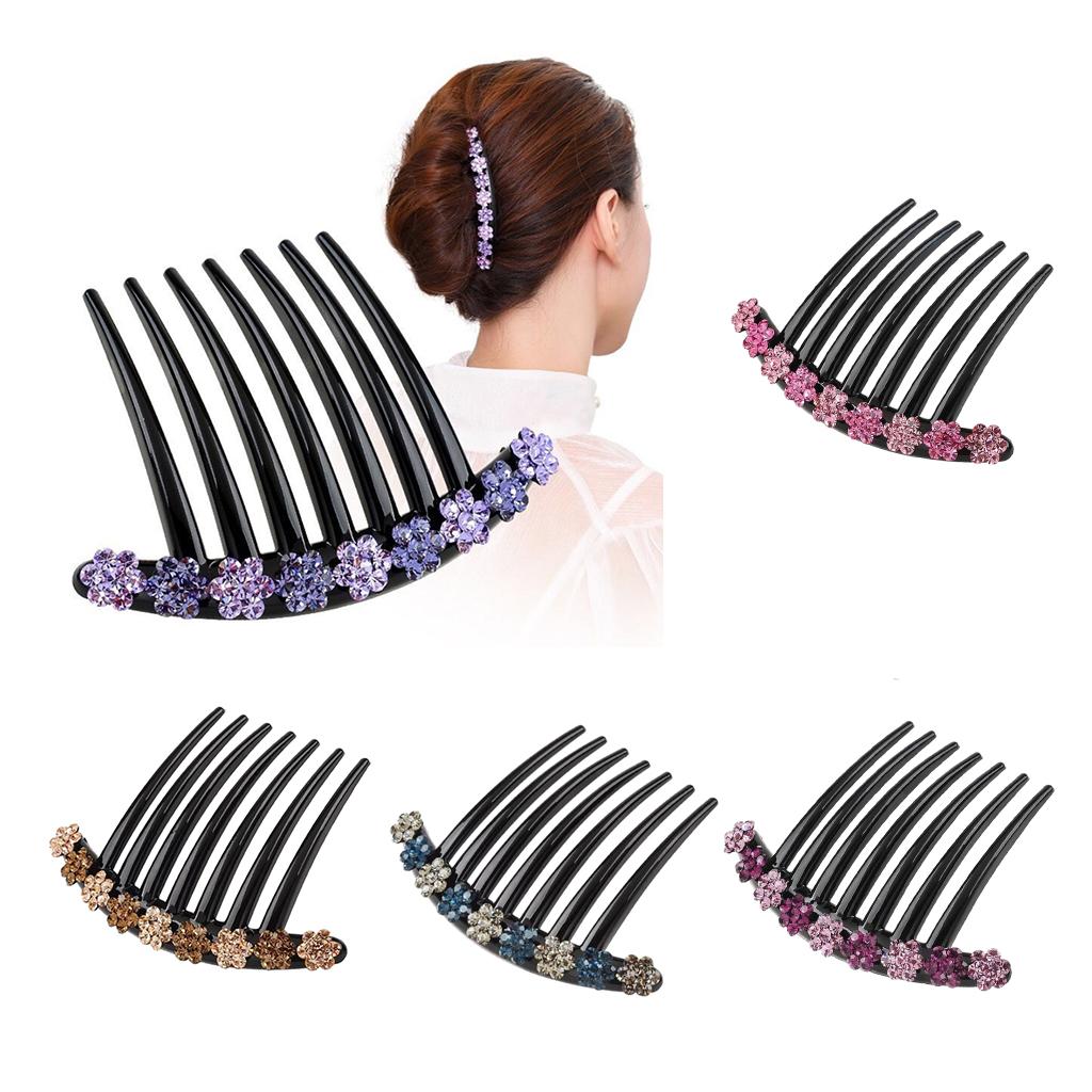 Rhinestones Hair Comb Clip Updo Bun Maker Bridal Hair Styling Tool Blue