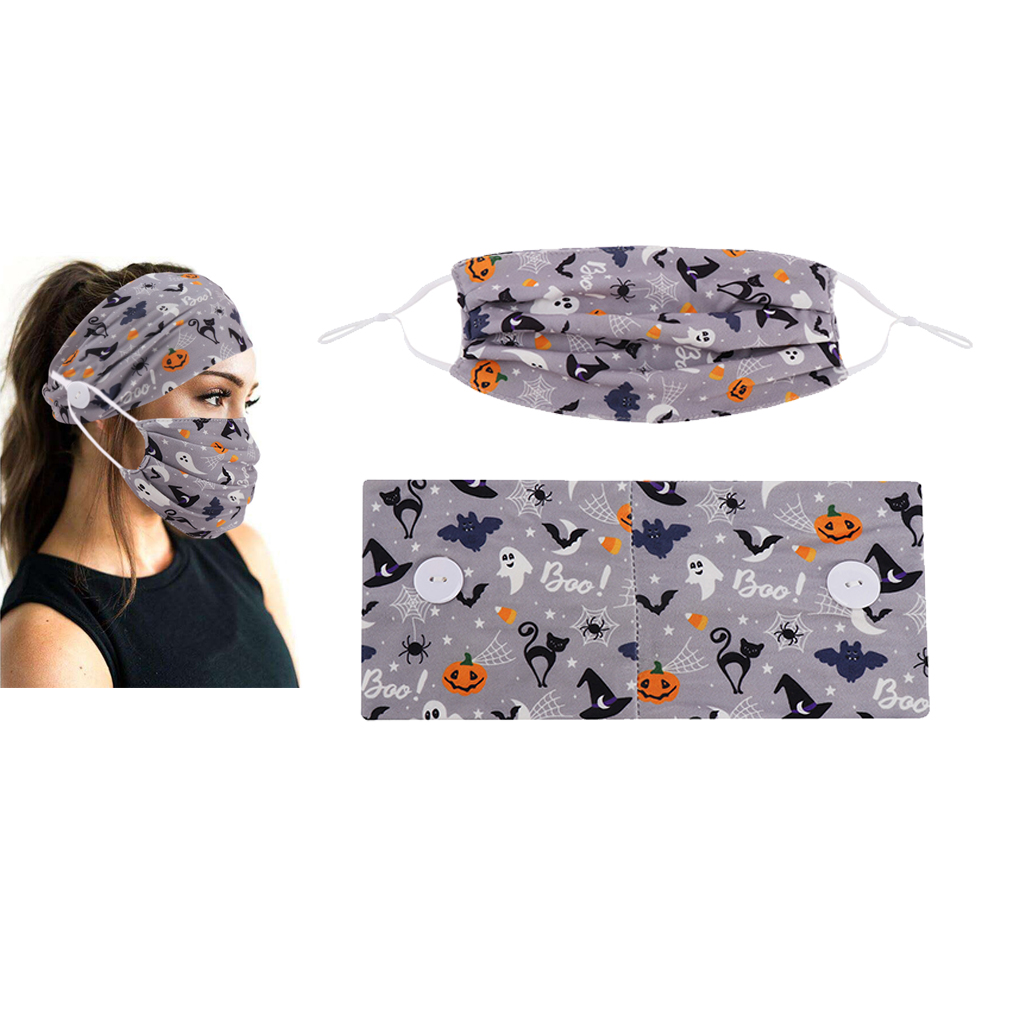 Button Headband with Face Mask Halloween Hair Band Gray