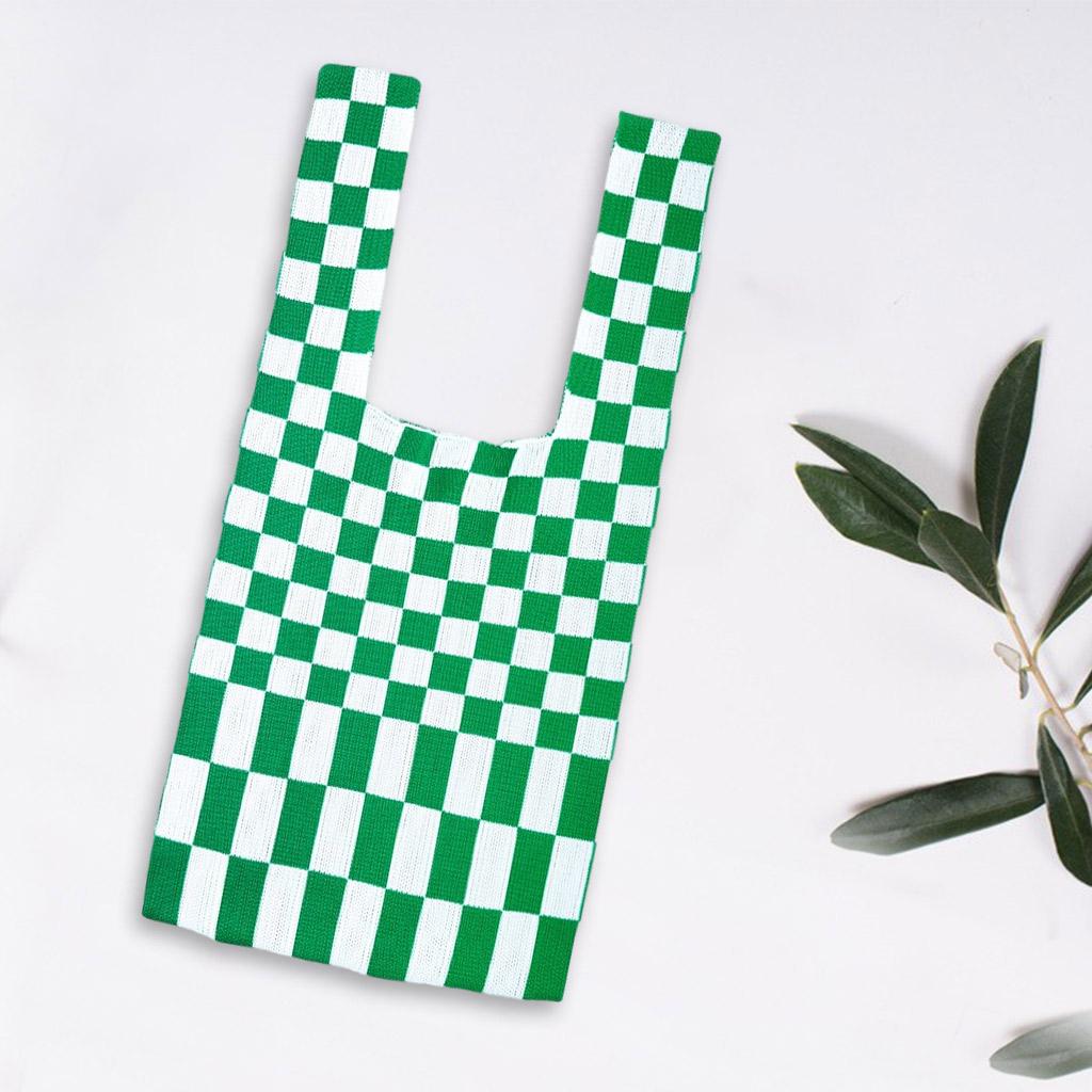Grid Pattern Lady Shoulder Bag Handbag Hand Bag Women Totes Green White