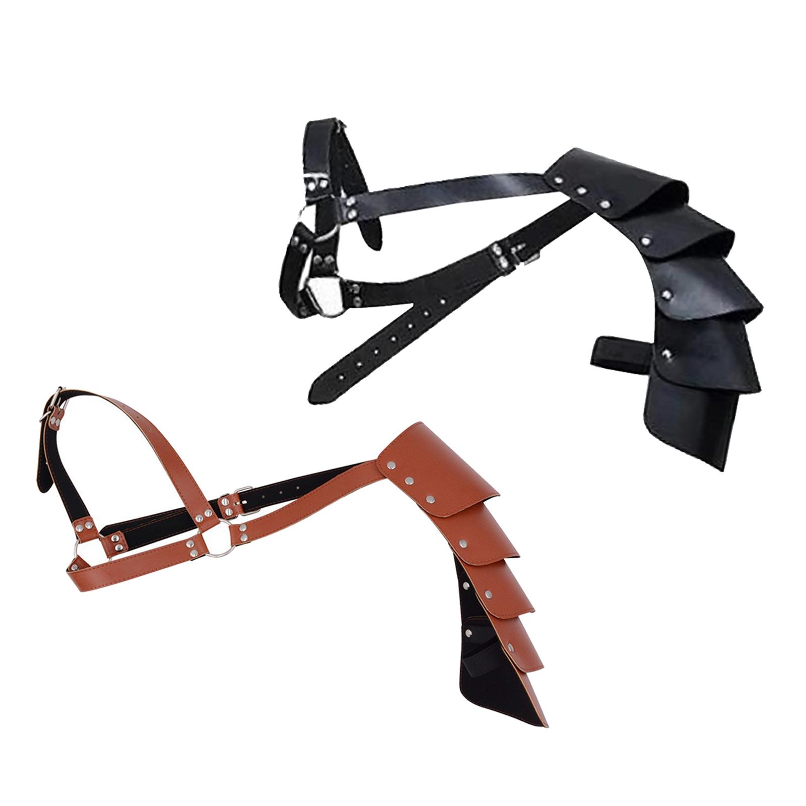 2xGothic Steampunk Shoulder Armors Party Pauldrons Armour Halloween Shrug Belt black