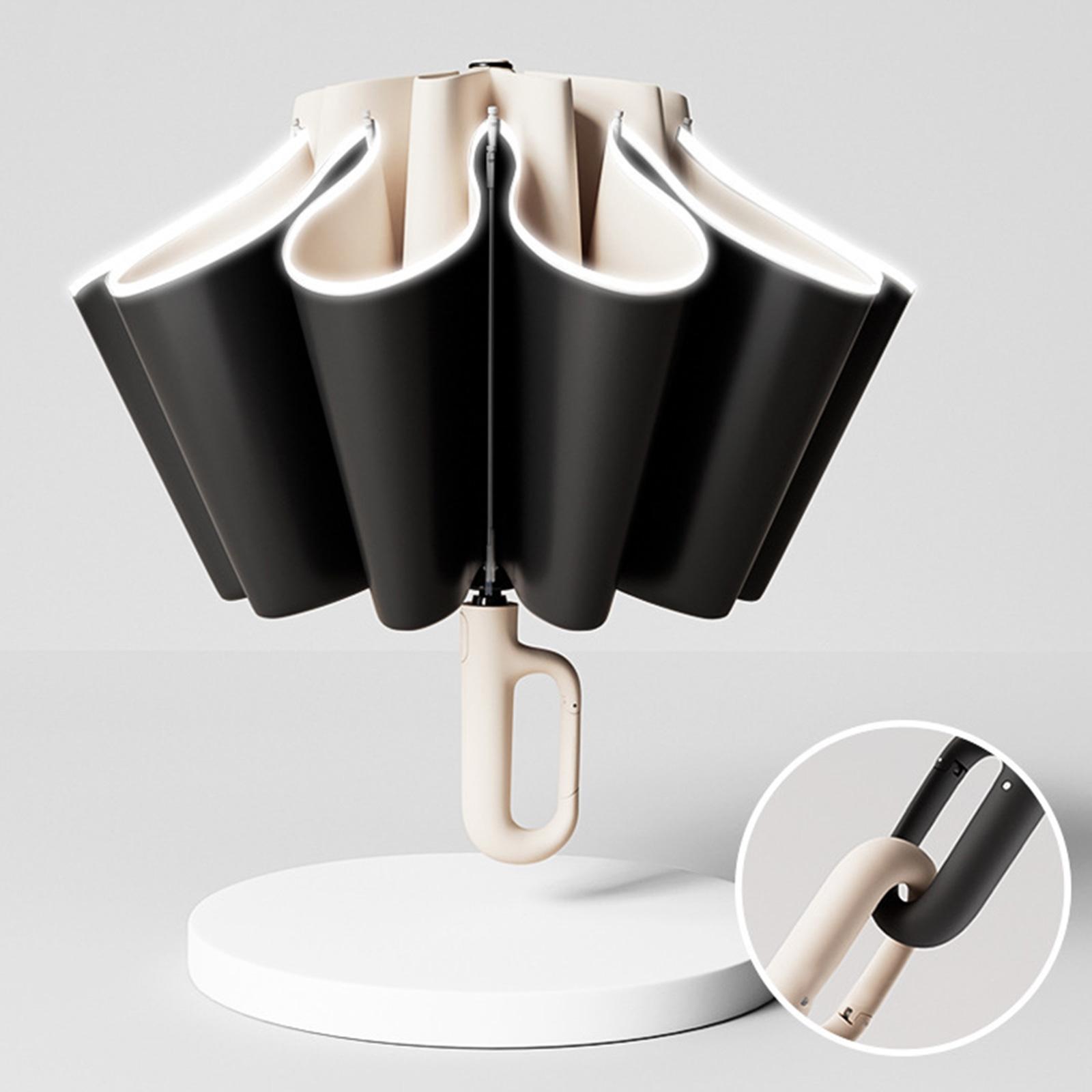 Automatic Folding Umbrella Compact Water Resistant 8 Ribs Sun Rain Umbrellas Biege