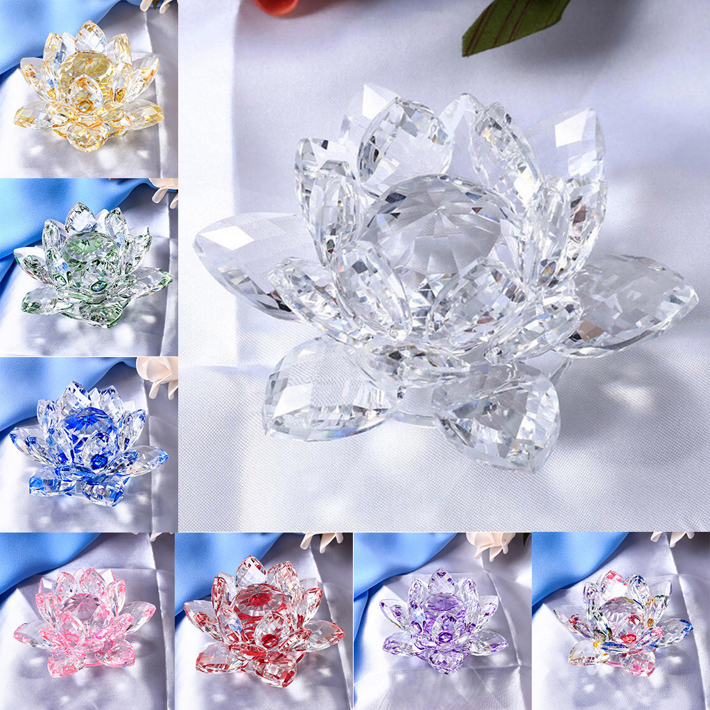 Clear Reflection Crystal Lotus Flower with Gift Box 105mm Home Wedding Decor 