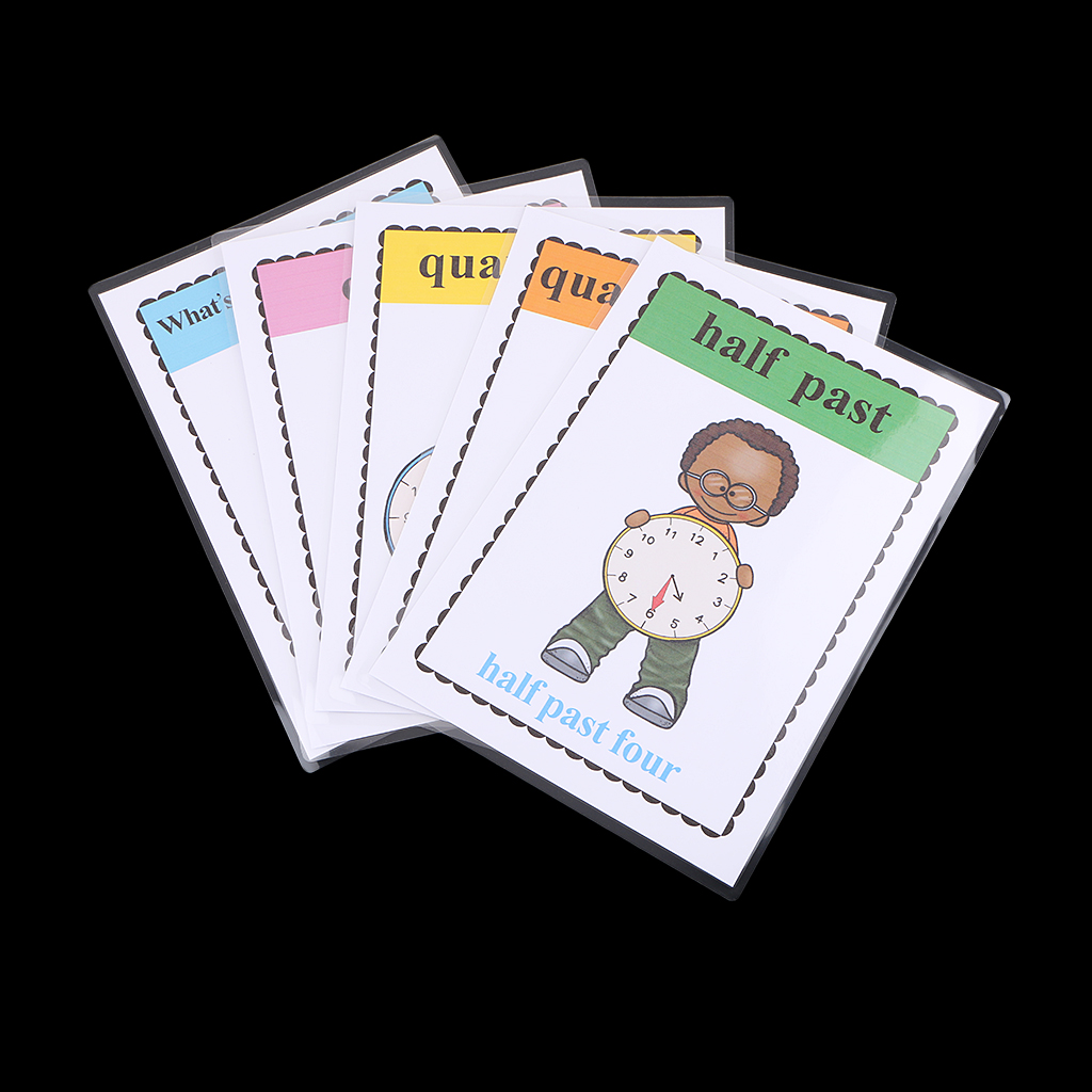 30*22cm Large Preschool Educational Sight Word Flashcards Clock Time 5Pieces