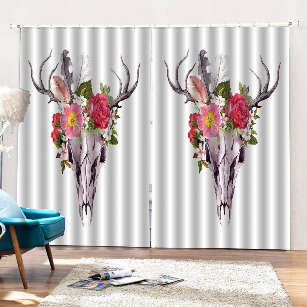 Antler Flower Digital Printing Thermal Insulated 3D Curtains Vine 150x166cm