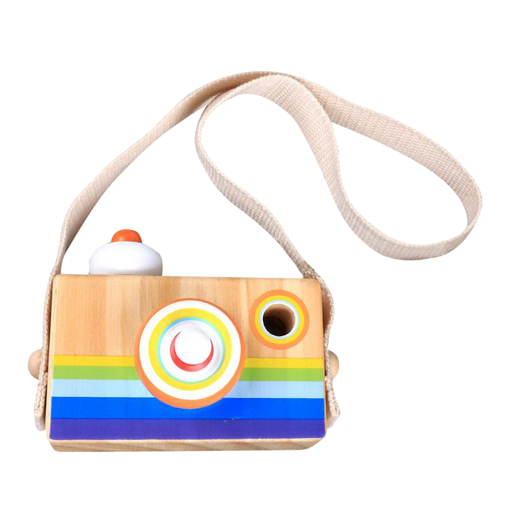 Kids Wooden Camera Toy Portable Kaleidoscope Camera Pretend Play Toy B
