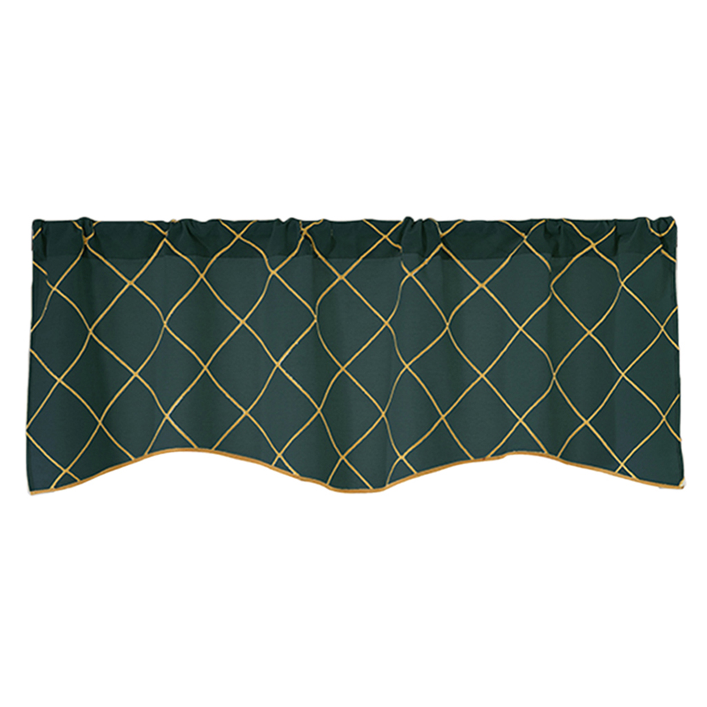 Embroidered Grid Valance Curtain Short Coffee Curtain Dark Green_A 42x18inch