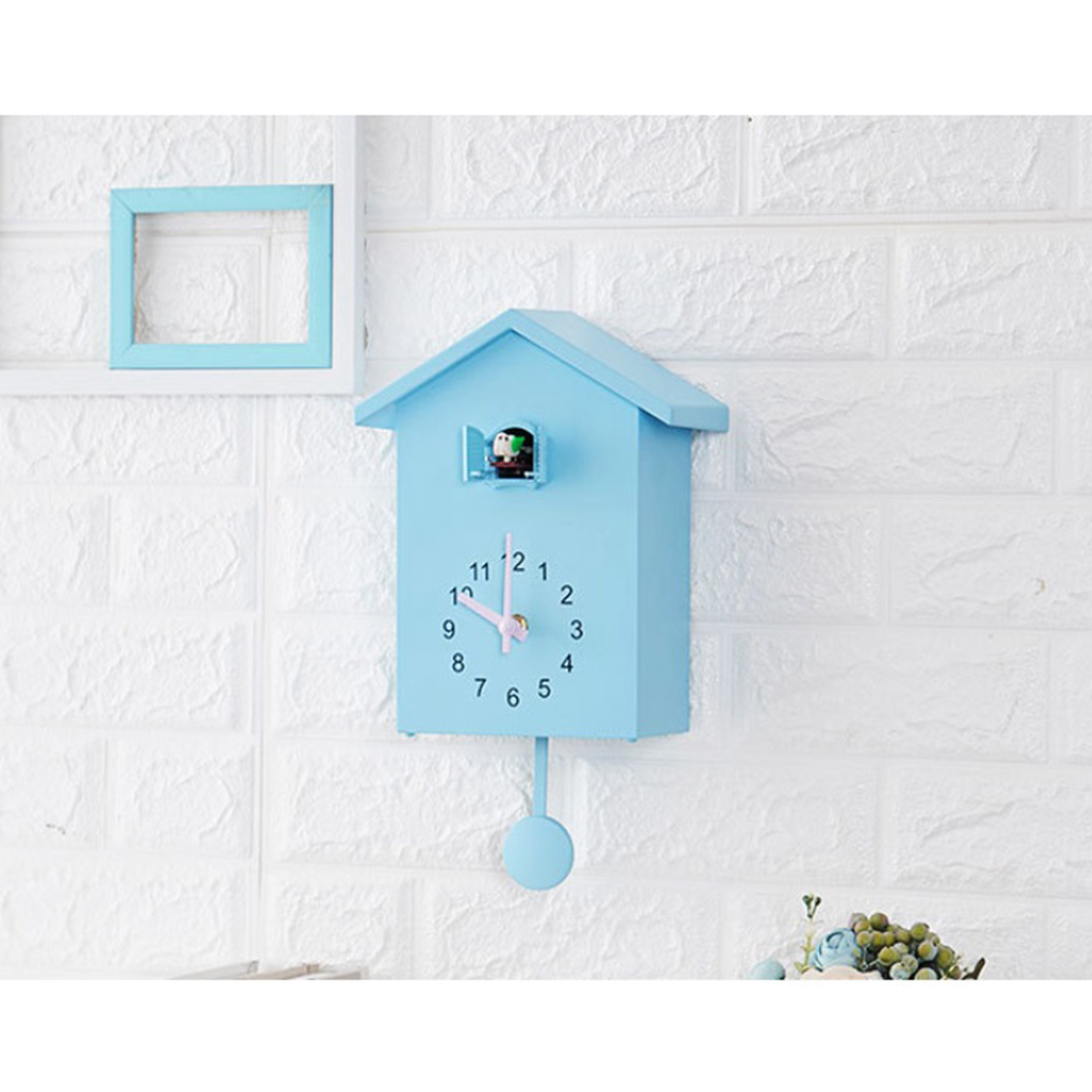 Cuckoo Telling Time Silent 2-arm Sweeping Wall Clock Bedside Clock Blue