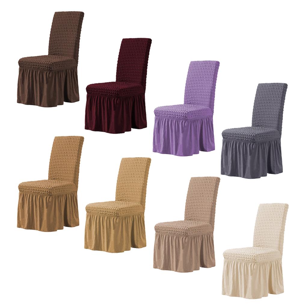 Ruffled Long Skirts Stretchy Dining Chair Cover for Wedding Party Beige