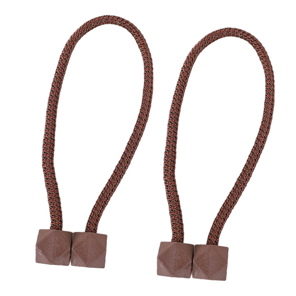 1 Pair Geometric Curtain Tiebacks  Holdback Rope with Magnetic Brown