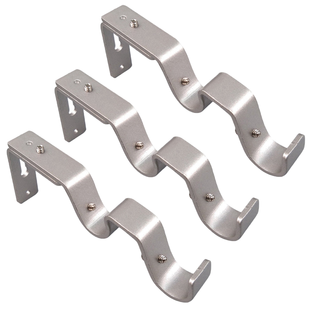 Extendable Adjustable Curtain Rod Pole Wall Bracket Holder Support Silver