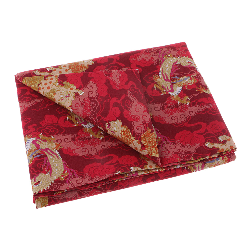 2 Meters Metallic Gold Asian Dragon Cotton Fabric Sewing Craft  Red