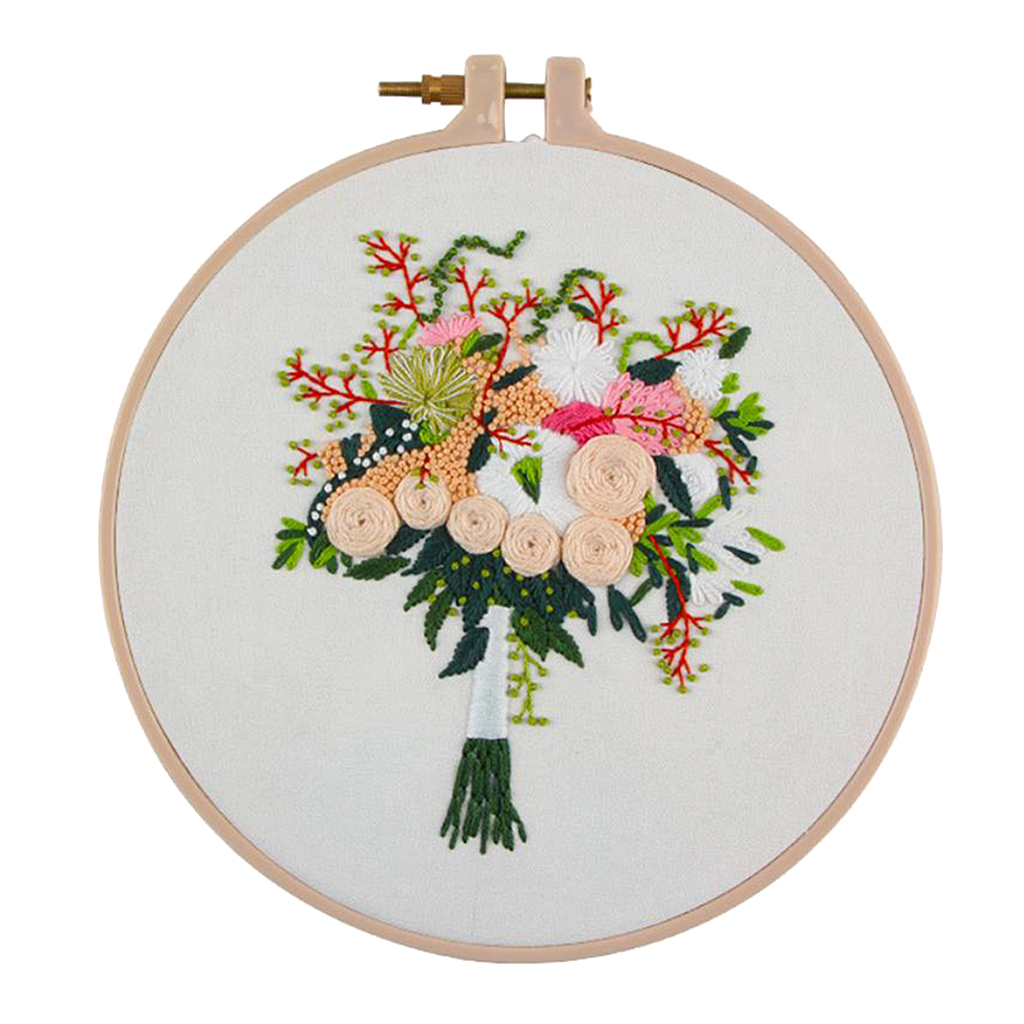 Flower Cross Stitch Stamped Embroidery Kit with Pattern Needlework Kit EC008