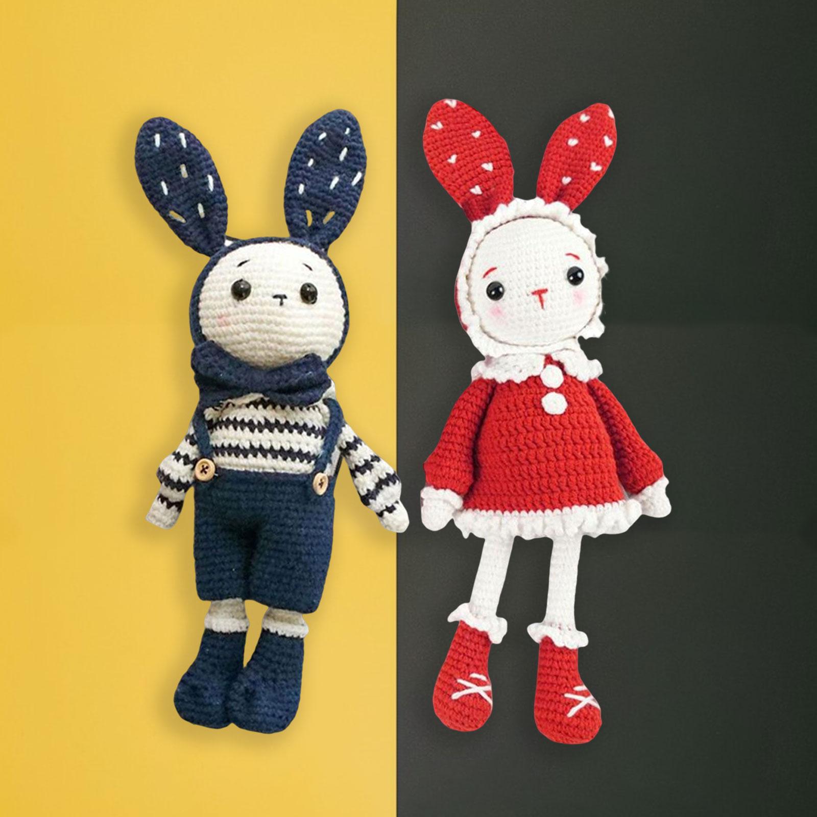 Handmade Crochet Kit for Beginner Cute Rabbits All in Learn to Crochet Navy Blue and Red