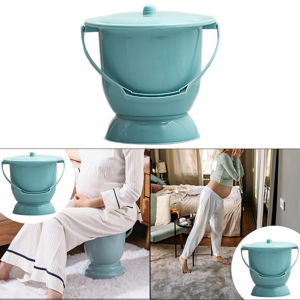 Handheld Spittoon with Lid Portable Urinal Bottle for Bedroom 21x23cm Blue