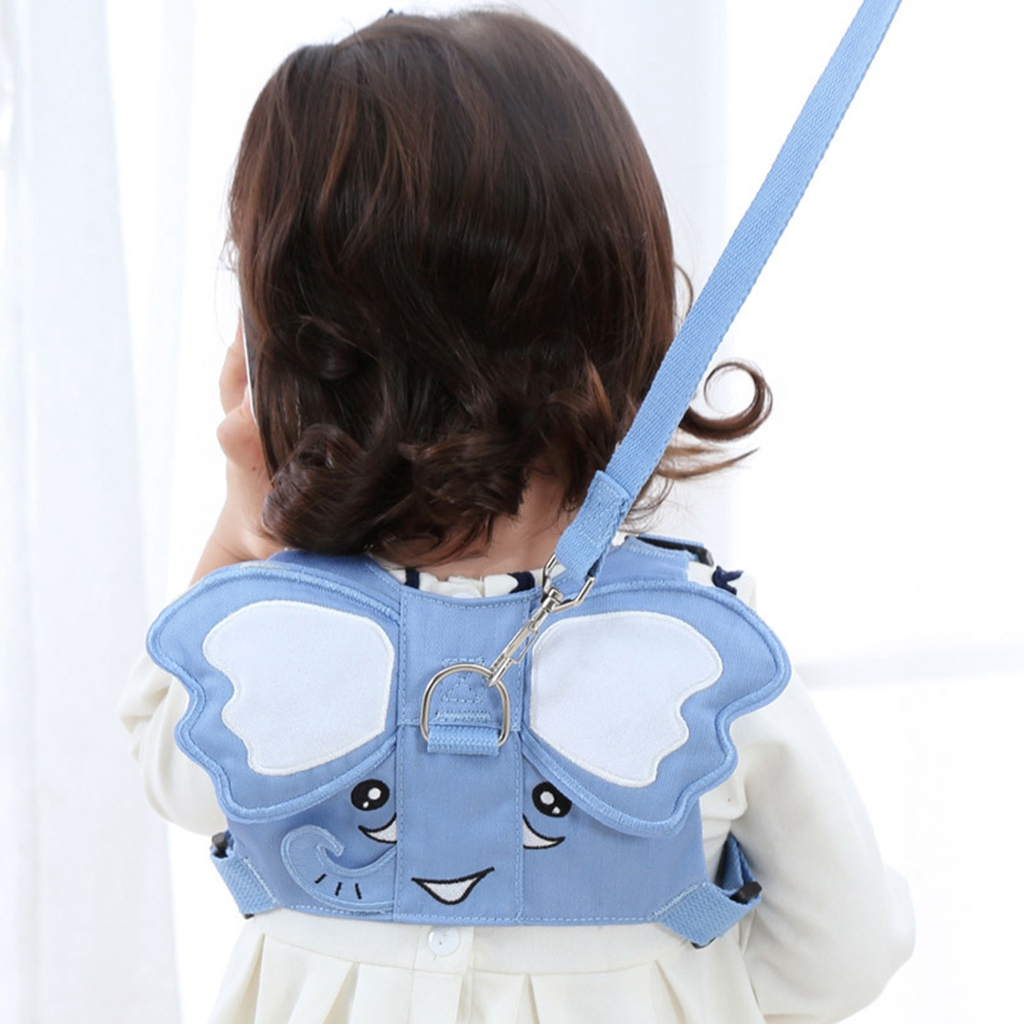 Baby Toddler Anti-Lost Backpack Seat Belt Traction Rope  Pale blue elephant