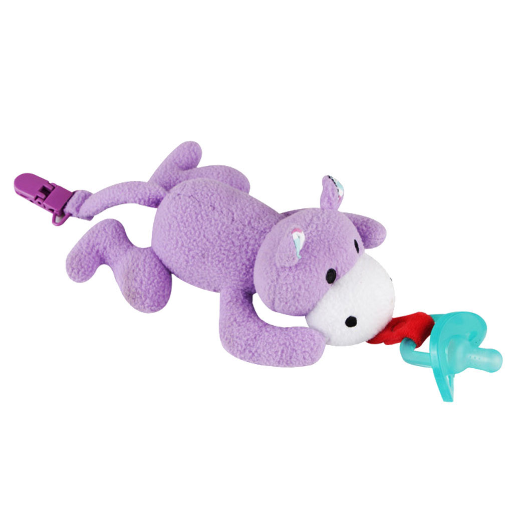 Inafnt Silicone Pacifier Holder Plush Animal Detachable Toy Purple hippo