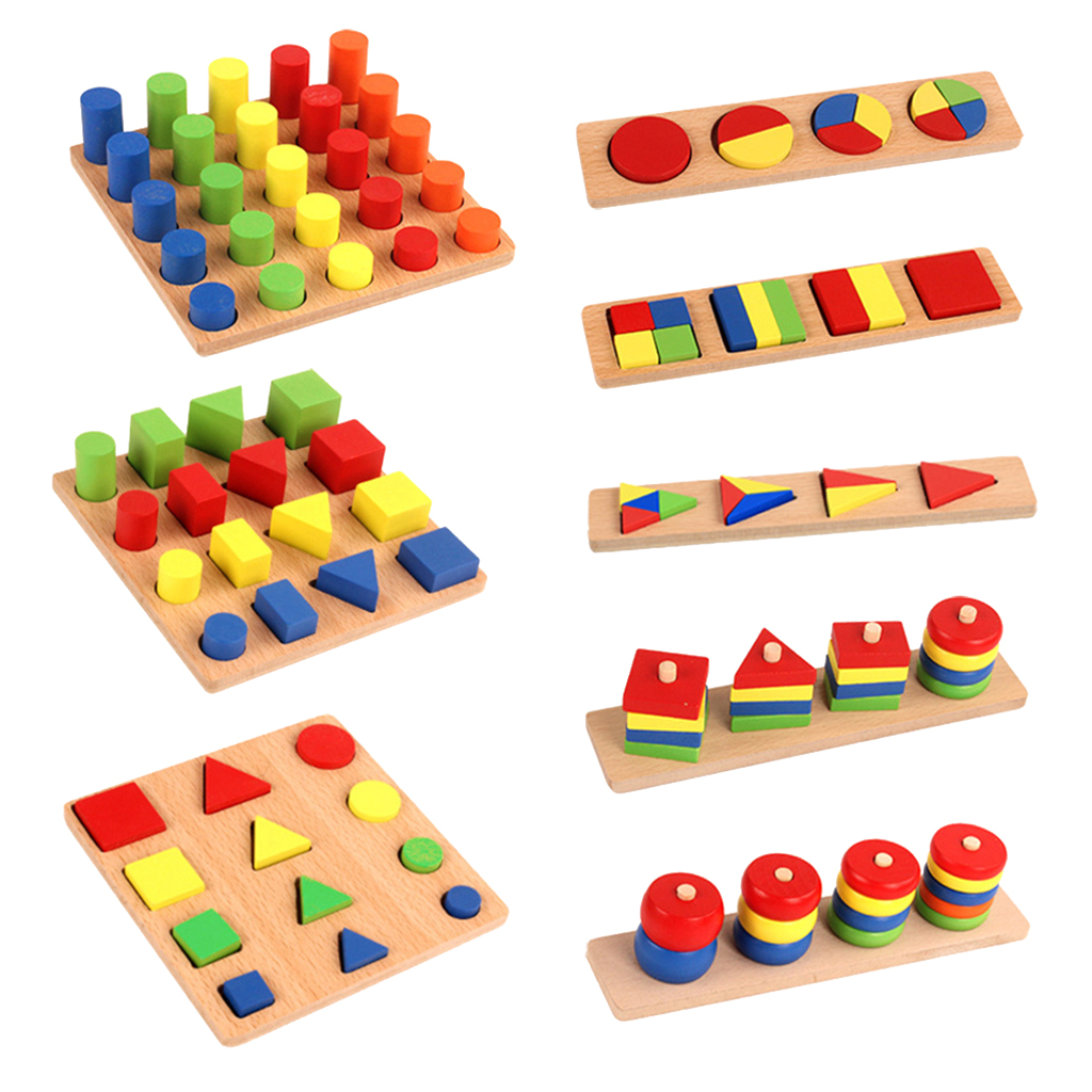 Wooden Geometry Block Puzzle Montessori Baby Early Learning Educational Toy