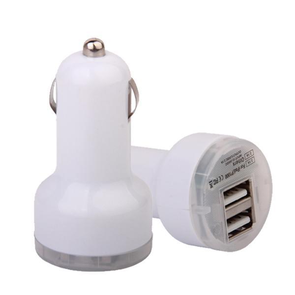 Dual USB Port Car Charger Adapter for iPad iPhone iPod PDA Cell Phones - White
