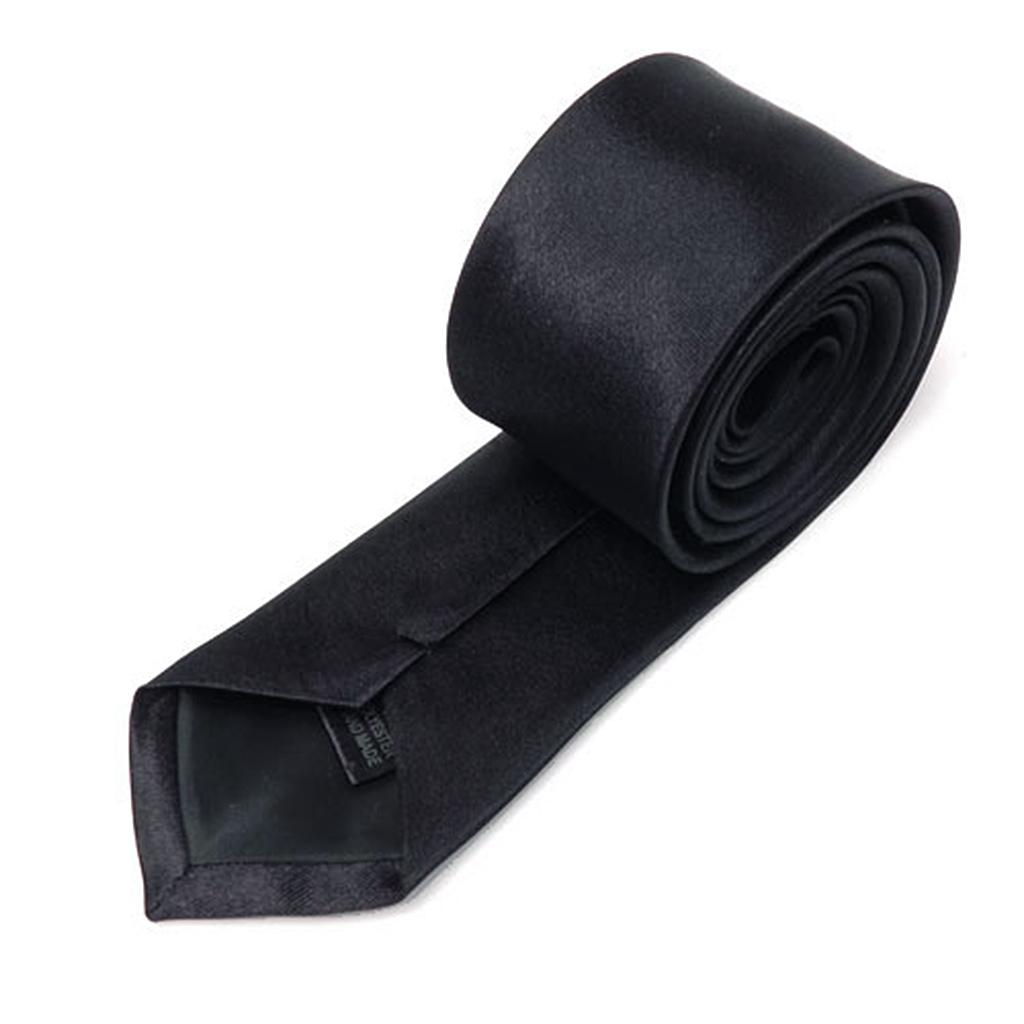 Unisex Casual Necktie Skinny Slim Narrow Neck Tie - Solid Black