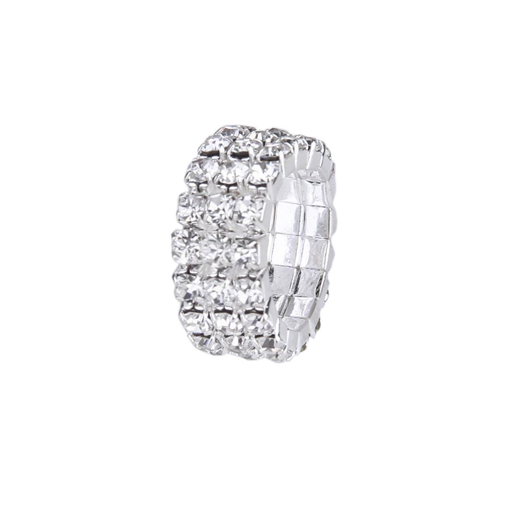 Elastic Silver Tone 3 Row Crystal Rhinestone Toe Ring Bridal Jewelry 9mm