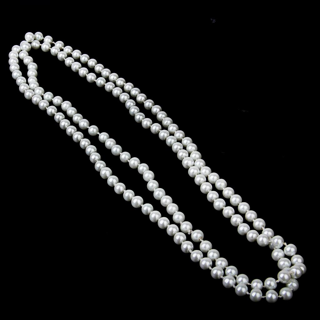 Fashion White Faux Pearl Long Sweater Chain Necklace 