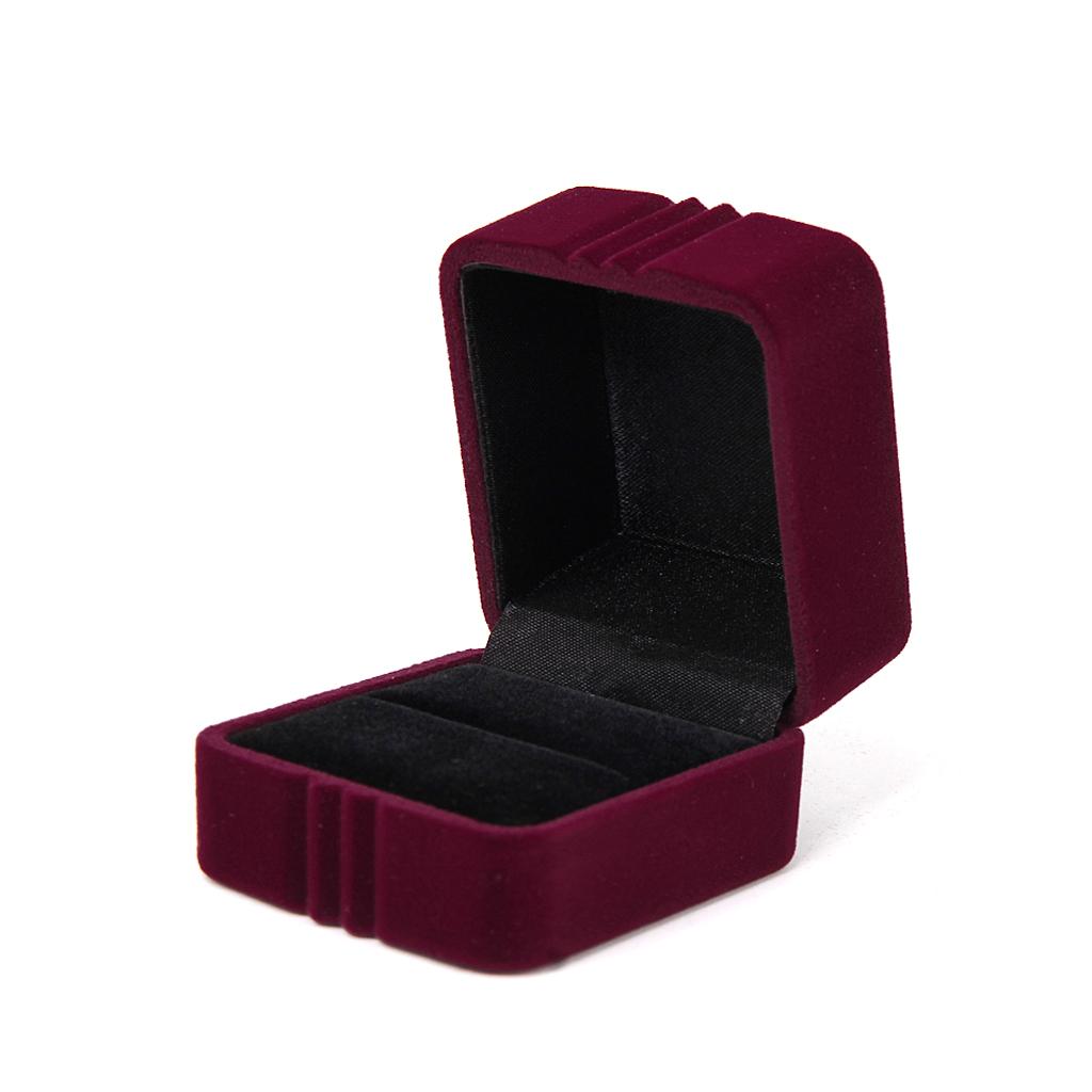 Small Square Velvet Ring Jewelry Storage Gift Box Holder Organizer - Burgundy