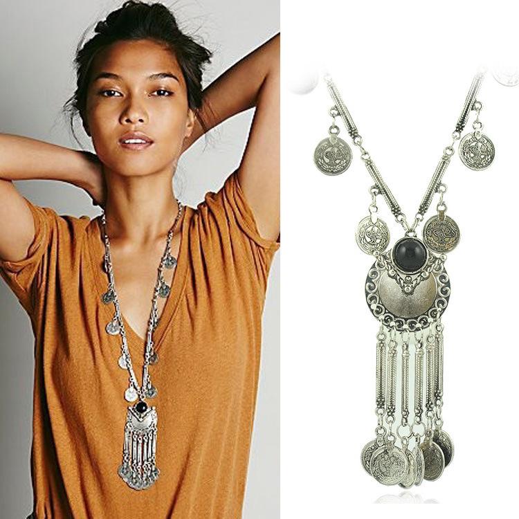 Ethnic Tribal Boho Beads Coin Fringe Necklace Belly Dance Bohemian Jewelry