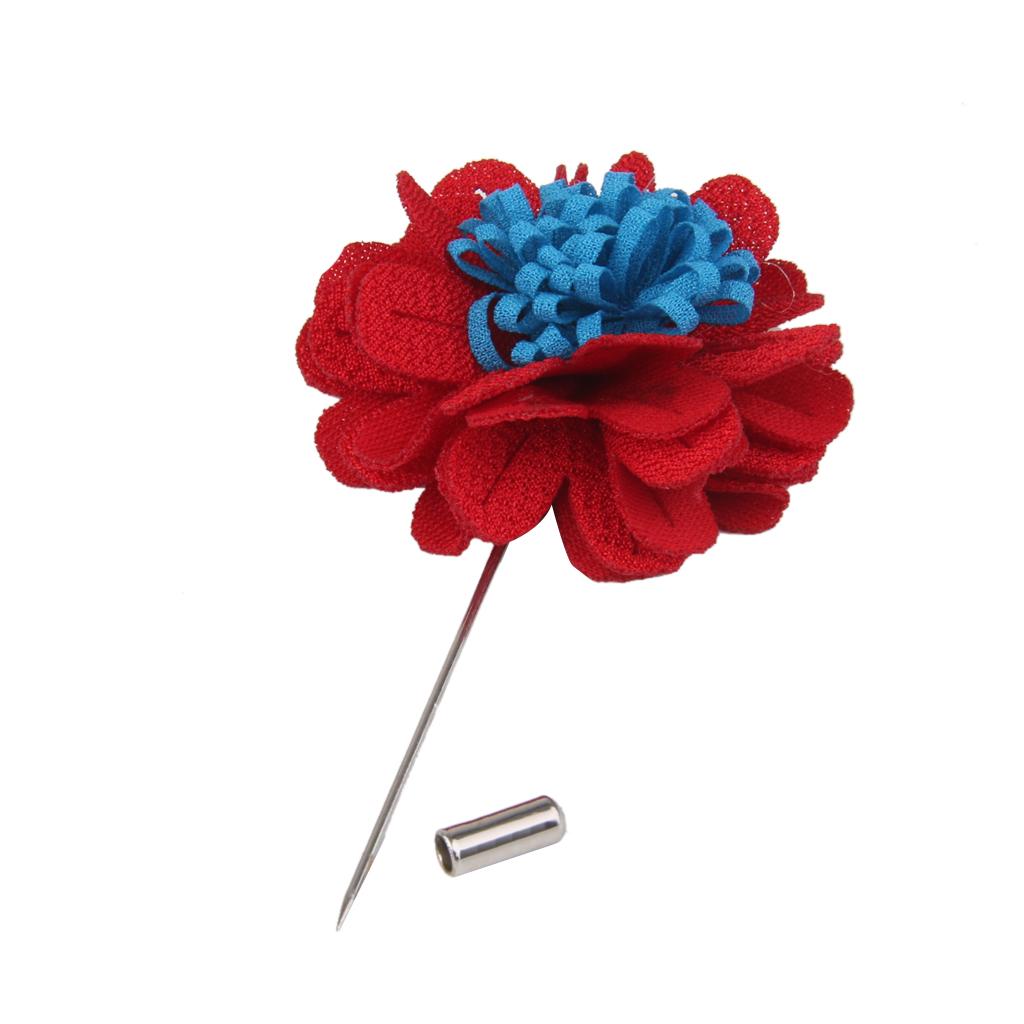 Handmade Boutonniere Stick Lapel Tie Pin Brooch Flower for Men - Red